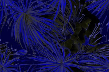 Etnik Aloha İlişkisi. Egzotik Bikini Özgeçmişi. Tropikal Kusursuz Desen. Suluboya Yatay Tropik Tasarım. Palm Geometric Mayo desenli. Palmiye yapraklarının eğlenceli dokusu. Çivit mavisi