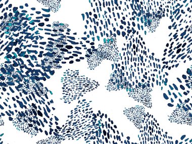 Çivit mavisi, kusursuz hayvan deseni. Suluboya el izi. Afrika egzotik kamuflajı. Geometrik suluboya arka plan. Vahşi hayvan kürkü dokusu. Suluboya El Boyalı Cilt Deseni.