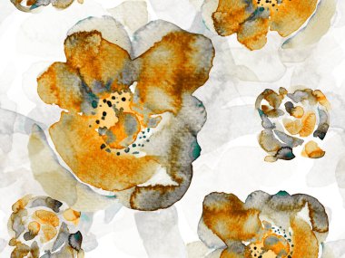 Suluboya Güller, Şakayık ve Yapraksız Kalıp. Yaz Çiçeği Arkaplanı. Botanik Çiçek İllüstrasyonu. Egzotik Mayo Tasarımı. Hawaii Kova Parmak izi. Vintage Peonie Eko Uyum. 