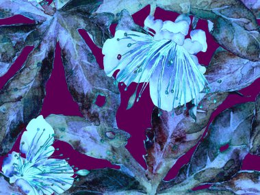 Kalın Çiçek deseni. Büyük Tropikal Kusursuz Mavi Parmak İzi, Indigo Arkaplan. Geniş Egzotik Bahar Suluboya Lilikoi Sonsuz Geçmişi. Kalın Çiçek Tasarımı.