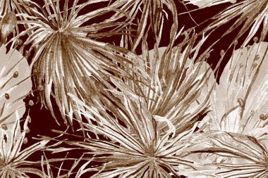 Suluboya Yatay Tropik Tasarım. Palm Geometric Mayo desenli. Kahverengi ve Bej Etnik Aloha İlişkisi. Egzotik Bikini Özgeçmişi. Tropikal Kusursuz Desen. Palmiye Yaprakları Eğlenceli Doku.