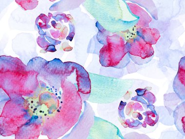 Egzotik Mayo Tasarımı. Hawaii Kova Parmak izi. Yaz Çiçeği Arkaplanı. Botanik Çiçek İllüstrasyonu. Klasik Peonie Eco Rapport. Suluboya Güller, Şakayık ve Yapraksız Kalıp.