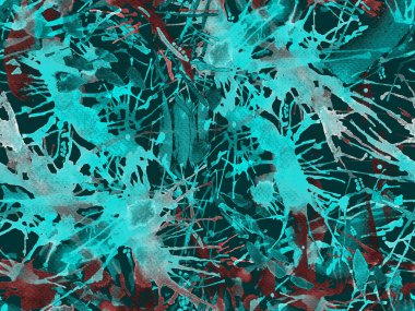 Liquid seamless pattern. Blue watercolor brush stroke grunge tile. Watercolour ikat splash paint design. Hand drawn ink blots. Dirt splat pattern. Liquid drip brush endless print.