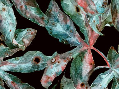 Kalın Çiçek deseni. Yeşil, Mavi Arkaplanda Büyük Hawaii Kusursuz Parmak izi. Büyük Orman Yaz Aquarelle Maracuya Sonsuz Arkaplan. Modern Kalın Çiçek Deseni.