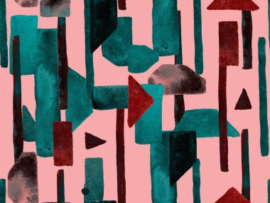 Bauhaus Kusursuz Düzen. Suluboya Geometrik Kırmızı Pembe Çizgiler Tasarımı. Sanat Organik Geo Arkaplanı. Büyük Moda Asgari Baskı. Moda Eğlencesi Soyut Boyası Suluboya Renk Çizgileri.