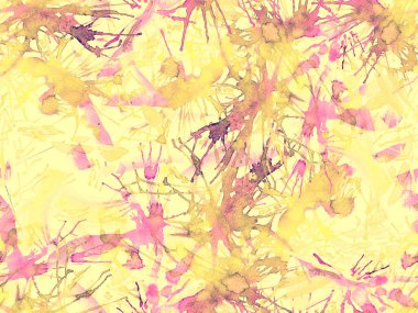 Püskürme izi yok. Sarı suluboya fırça darbesi grunge tasarımı. Suluboya kaotik sıçrama boya tasarımı. Kademeli mürekkep lekeleri. Çamur tabakası. Sıvı damlayan fırça sonsuz iz.