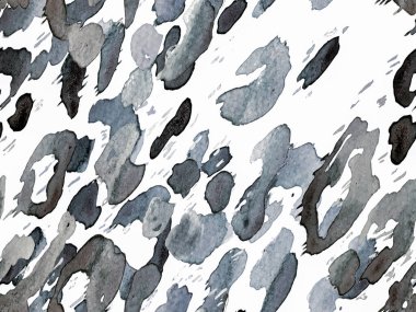 Siyah ve Beyaz Leopar desensiz. Suluboya El Çita Yazısı. Vahşi Cilt Egzotik Doku. Geometrik Kürk arka planı. Leopar ve Jaguar Deri. Suluboya El Boyalı Cilt Deseni.