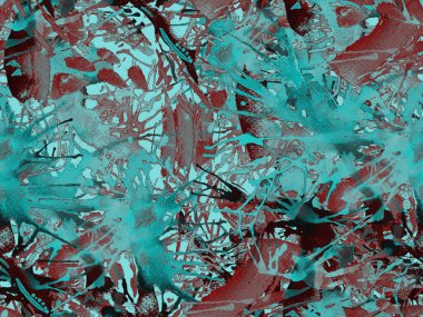 Tehlike izi yok. Mavi suluboya fırça darbesi grunge fayans. Suluboya kaotik sıçrama boya tasarımı. Kademeli mürekkep lekeleri. Çamur tabakası. Sıvı damlayan fırça sonsuz iz.