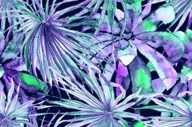 Palmiye yapraklarının eğlenceli dokusu. Etnik Aloha İlişkisi. Egzotik Bikini Özgeçmişi. Tropikal Kusursuz Desen. Indigo Mavi Suluboya Yatay Tropik Tasarım. Palm Geometric Mayo Kalıbı.