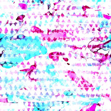 Üçgen desen. Pembe ve mavi geometri arka planı. İz sürücü dokusu. Geometrik grafik tasarım. El çizimi mürekkep izi. Asgari üçgen kusursuz desen. Eski baskı.