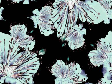 Kalın Çiçek deseni. Siyah ve Beyaz Arkaplanda Büyük Egzotik Kusursuz Parmak izi. Büyük Hawaii Yaz Sulu Granadilla Sonsuz Arkaplan. Kalın Çiçek Tasarımı.