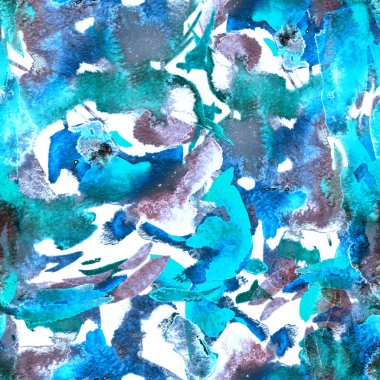 Fırça darbeleri. Beyaz Indigo Suluboya geometri baskısı. Pastel boyalı suluboya arka plan. El çizimi soyut sanat çizgisi. Tekrar eden mayo desenli. Fırça izi.