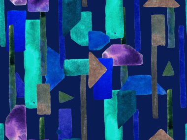 Bauhaus Kusursuz Düzen. Suluboya Geometrik İndigo, Mavi Çizgiler Tasarımı. Sanat Organik Geo Arkaplanı. Büyük Sanatsal Asgari Baskı. Moda Eğlencesi Soyut Boyası Suluboya Renk Çizgileri.