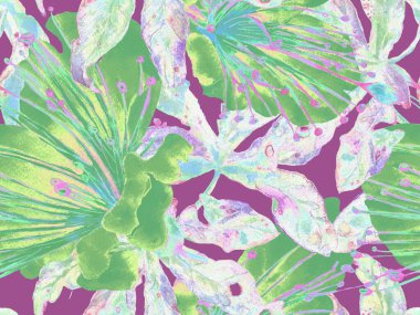 Cesur Çiçek Tasarımı. Yeşil ve Kızıl Arkaplanda Büyük Hawaii Kusursuz Parmak izi. Büyük Egzotik Yaz Suluboya Granadilla Sonsuz Arkaplan. Sanatsal Kalın Çiçek Tasarımı.