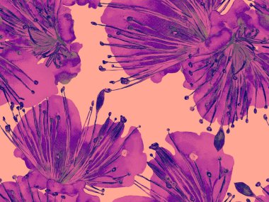 Kalın Çiçek deseni. Kızıl Arkaplanda Büyük Egzotik Kusursuz Parmak izi. Büyük Hawaii Yazı Maracuya Sonsuz Arkaplanı. Kalın Çiçek Tasarımı.