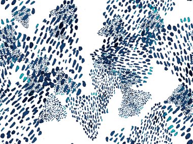 Çivit mavisi, kusursuz hayvan deseni. Suluboya el izi. Afrika egzotik kamuflajı. Geometrik suluboya arka plan. Vahşi hayvan kürkü dokusu. Suluboya El Boyalı Cilt Deseni.