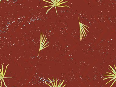 Kırmızı pembe egzotik desen. Canavar yaprakları ve amber çiçekleri yaz baskısı. Hawaii tişörtü ve mayo fayansı. Yatay romantik vahşi vektör egzotik fayans. Aşırı doğal botanik tasarımı.