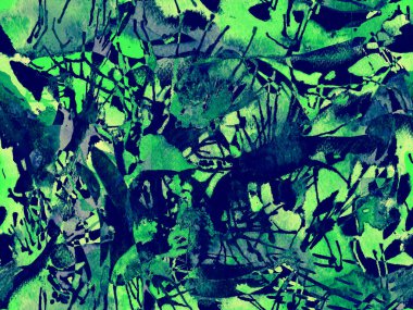 Püskürme izi yok. Yeşil suluboya fırça darbesi grunge tasarımı. Suluboya boya boya tasarımı. Kademeli mürekkep lekeleri. Çamur tabakası. Sıvı damlayan fırça sonsuz iz. 