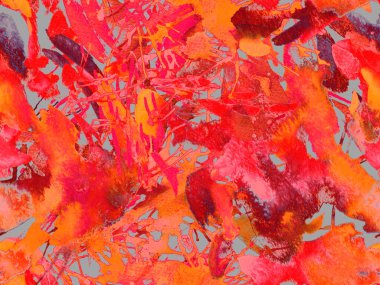 Sıvı, pürüzsüz desen. Kırmızı suluboya fırça darbesi grunge tasarımı. Suluboya soyut sıçrama boyası tasarımı. Elle çizilmiş mürekkep lekeleri. Toprak sıçrama deseni. Sıvı damlayan fırça sonsuz iz. 