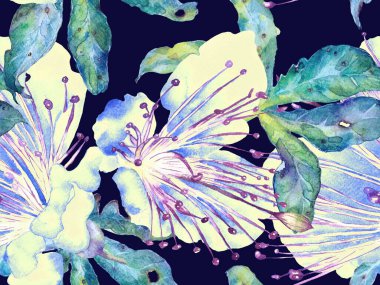 Kalın Çiçek deseni. Yeşil ve Kızıl Arkaplanda Büyük Hawaii Kusursuz Parmak izi. Büyük Tropikal Bahar Kova Tutkusu, Sonsuz Arkaplan Meyvesi. Modern Kalın Çiçek Deseni.