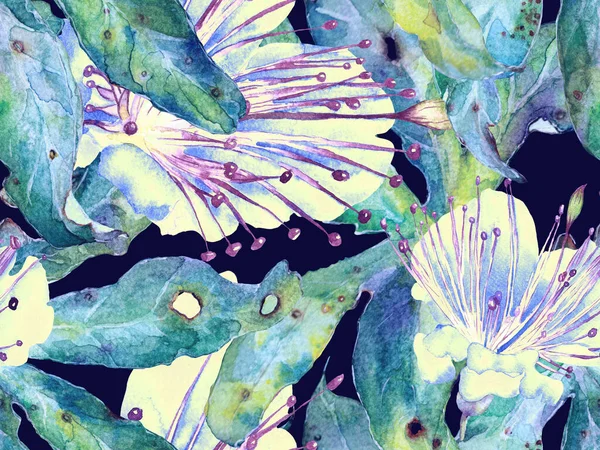 꽃무늬가 Blue Indigo Background Big Exotic Seamless Print 입니다 여름의 — 스톡 사진