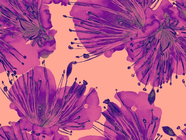 Kalın Çiçek deseni. Kızıl Arkaplanda Büyük Egzotik Kusursuz Parmak izi. Büyük Hawaii Yazı Maracuya Sonsuz Arkaplanı. Kalın Çiçek Tasarımı.