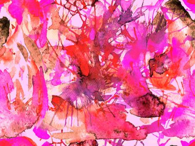 Tehlike izi yok. Kırmızı suluboya fırça darbesi grunge tasarımı. Suluboya boya boya tasarımı. Elle çizilmiş mürekkep lekeleri. Toprak sıçrama deseni. Sıvı damlayan fırça sonsuz iz. 