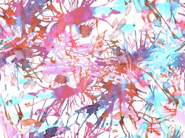 Tehlike izi yok. Kırmızı suluboya fırça darbesi grunge tasarımı. Suluboya kaotik sıçrama boya tasarımı. Kademeli mürekkep lekeleri. Toprak sıçrama deseni. Sıvı damlayan fırça sonsuz iz.