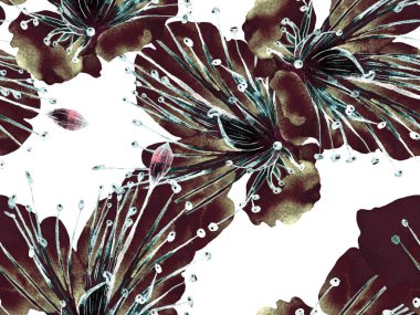 Bold Floral Print. Siyah ve Beyaz Arkaplanda Büyük Hawaii Kusursuz Yazısı. Büyük Tropik Bahar Maracuya Sonsuz Arkaplanı. Moda Kalın Çiçek Yazdırma.