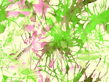 Sıvı, pürüzsüz desen. Yeşil suluboya fırça darbesi grunge tasarımı. Suluboya kaotik sıçrama boya tasarımı. Kademeli mürekkep lekeleri. Toprak sıçrama deseni. Sıvı damlayan fırça sonsuz iz.