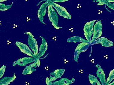 İndigo egzotik desen. Canavar ve amber çiçekleri tropik buket. Doymuş büyük çiçekli mayo izi. Yatay romantik vahşi vektör egzotik fayans. Güzel bahar botanik tasarımı.