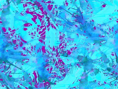 Tehlike izi yok. Mavi suluboya fırça darbesi grunge fayans. Suluboya soyut sıçrama boyası tasarımı. Kademeli mürekkep lekeleri. Toprak sıçrama deseni. Sıvı damlayan fırça sonsuz iz. 