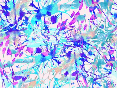 Püskürme izi yok. Mavi suluboya fırça darbesi grunge tasarımı. Suluboya kaotik sıçrama boya tasarımı. Elle çizilmiş mürekkep lekeleri. Toprak sıçrama deseni. Sıvı damlayan fırça sonsuz iz.