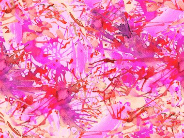 Sıvı, pürüzsüz desen. Kırmızı suluboya fırça darbesi grunge tasarımı. Suluboya kaotik sıçrama boya tasarımı. Kademeli mürekkep lekeleri. Toprak sıçrama deseni. Sıvı damlayan fırça sonsuz iz.