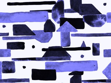 Bauhaus Kusursuz Düzen. Suluboya Geometrik İndigo, Mavi Çizgiler Tasarımı. Sanat Organik Geo Arkaplanı. Büyük Çağdaş Küçük Yazdırma. Moda Eğlencesi Soyut Boyası Suluboya Renk Çizgileri.