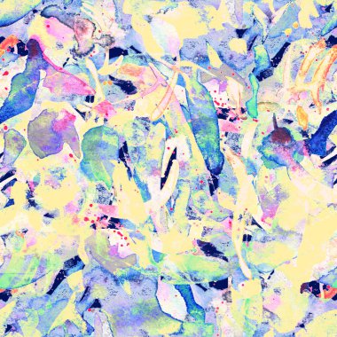 Suluboya egzotik, pürüzsüz desen. Renkli bir arka plan. Soyut sıçrama, suluboya tasarımı. Mayo dokusu. Çiçekli Coachella pürüzsüz desen. Sıkıntılı soyut uyum.