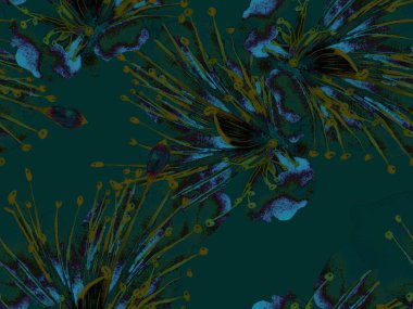 Bold Floral Print. Yeşil ve Kırmızı Arkaplanda Büyük Tropikal Kusursuz Parmak izi. Büyük Egzotik Bahar Maracuja Sonsuz Arkaplanı. Moda Kalın Çiçek Yazdırma.