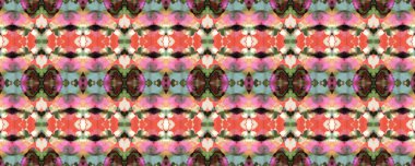 Geometrik Etnik Kusursuz Düzen. Suluboya El Yazması Batik. Psikedelik arka plan. Allover Etnik Mayo Tasarımı Simetrik Sınır Uyumluluğu. Ikat Yatay Doku. Safir Mavisi ve Pembe