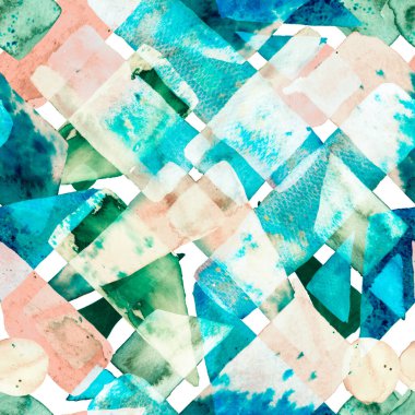 Organik arka plan. Indigo Blue ve Greyscale Suluboya Moda Sanatı. Afrika Geo Fırça darbesi. Bauhaus Kusursuz Düzen. Eğlenceli Geometri. Freehand Suluboya Hatları. 70 'lerin Renkli Kübizm Çizimi.