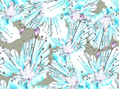 Cesur soyut çiçek deseni. Büyük Hawaii İşaretsiz Mavi Parmak izi, Indigo Arkaplan. Büyük Hawaii Yaz Sulu Granadilla Sonsuz Arkaplan. Modern Kalın Soyut Çiçek Deseni.