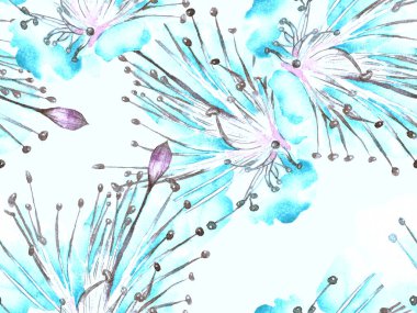 Kalın Çiçek deseni. Mavi İndigo 'da Büyük Hawaii Kusursuz Parmak izi. Büyük Hawaii Yaz Sulu Tutku Meyvesi Sonsuz Arkaplan. Modern Kalın Çiçek Deseni.