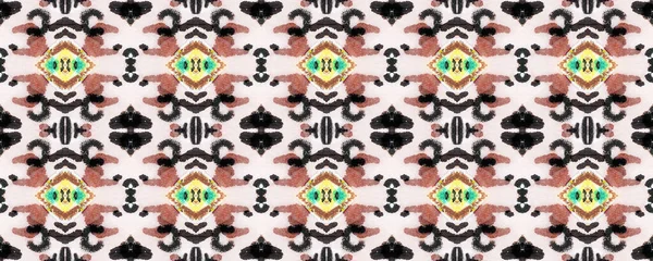 Watercolor Ethnic Design.  Brown, White and Black Fun Rectangle Ikat Rapport. Ethnic Seamless Pattern. Chevron Geometric Swimwear Pattern.  Paintbrush Aztec Background.  Kilim Rug Random Texture.