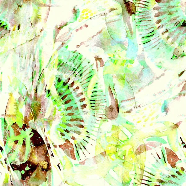 Suluboya tropikal, pürüzsüz desen. Renkli bir arka plan. Soyut sıçrama, suluboya tasarımı. Mayo dokusu. Çiçekli Coachella pürüzsüz desen. Etnik soyut karma sanat eserleri.