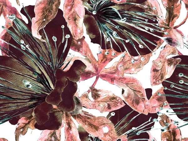 Cesur soyut çiçek deseni. Kahverengi Arkaplanda Geniş Ormansız Parmak izi, Kara Arkaplan. Büyük Tropikal Bahar Kova Granadilla Sonsuz Arkaplanı. Modern Kalın Soyut Çiçek Deseni.