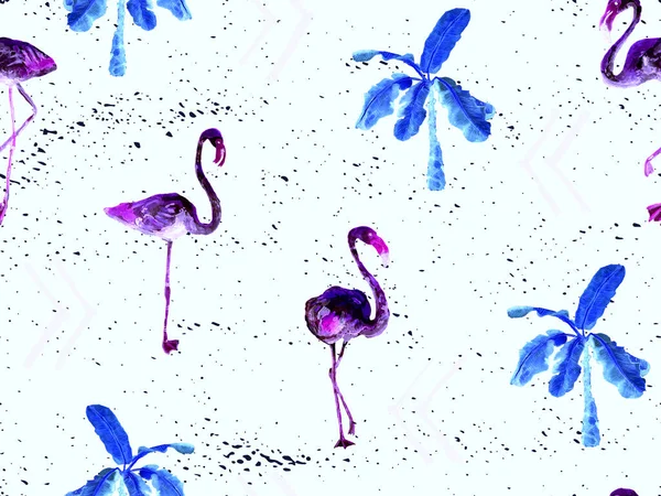 Grote Hipster Flamingo Blauwe Hawaïaanse Naadloze Patroon Zomer Tropische Vogels — Stockfoto