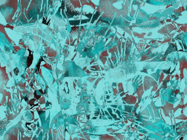 Sıvı, pürüzsüz desen. Mavi suluboya fırça darbesi grunge tasarımı. Suluboya boya boya tasarımı. Elle çizilmiş mürekkep lekeleri. Toprak sıçrama deseni. Sıvı damlayan fırça sonsuz iz.