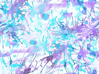 Püskürme izi yok. Mavi suluboya fırça darbesi grunge fayans. Suluboya soyut sıçrama boyası tasarımı. Kademeli mürekkep lekeleri. Çamur tabakası. Sıvı damlayan fırça sonsuz iz.