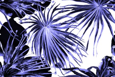 Suluboya Yatay Tropik Tasarım. Palm Geometric Mayo desenli. Tropikal Kusursuz Desen. Etnik Aloha İlişkisi. Egzotik Bikini Özgeçmişi. İndigo Mavi Palmiye Yaprakları Eğlenceli Doku.