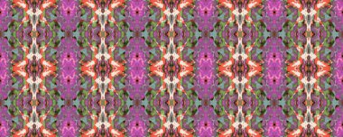 Geometrik Etnik Kusursuz Düzen. Ikat Yatay Doku. Gök mavisi ve yakut kırmızısı suluboya el yapımı Batik. Psikedelik arka plan. Allover Etnik Mayo Tasarımı Simetrik Sınır Uyumu.