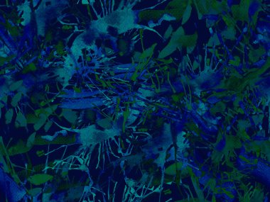 Sıvı, pürüzsüz desen. Mavi suluboya fırça darbesi grunge fayans. Suluboya kaotik sıçrama boya tasarımı. Kademeli mürekkep lekeleri. Çamur tabakası. Sıvı damlayan fırça sonsuz iz. 